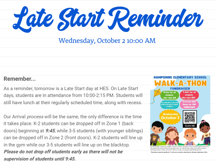 Late Start Reminder 
